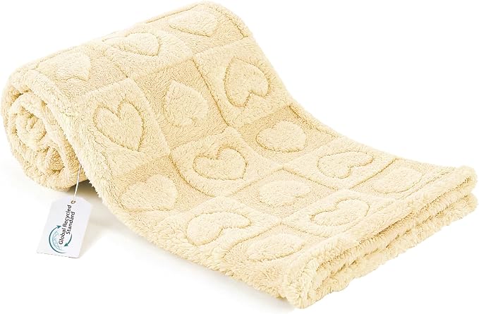 gogobunny Large Pet Blanket for Dogs Cats, Ultra Soft 300GSM Coral Fleece Washable Furniture Protector for Couch Bed Car Seat, Calming Crate Mat Blanket for Large Breeds, Beige, 50x60IN