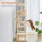 Sweetcrispy 66 Inch Cat Tree Tower, Multi Level with Hammock, Beige | Cat Climbing Tower with Natural Sisal Scratching Posts, Hammock, Pet Condo for Indoor Cats and Kittens Play