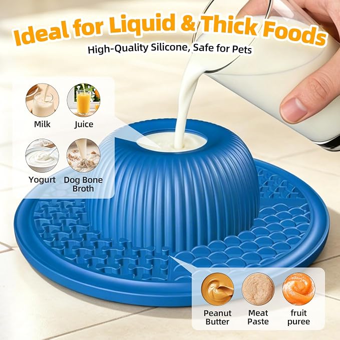 Multi-Purpose Silicone Slow Feeder & Lick Mat for Dogs & Cats (Blue)