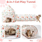 2-in-1 Cat Play Set, Pop-Up Cat Tunnel Rest Hut with Plush Ball Toys | Collapsible Cat Toys Combo with Tent & Ball for Indoor Tunnel, Hiding & Lounging，Suitable forca, dogs, rabbits. Perfect toy.