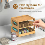 Stackable Bamboo Cat Food Can Organizer, Cat Canned Food Organizer Storage | 2-Tier Adjustable Stacking Can Dispensers, First-In & First-Out System, Holds Up to 36 Cans - for Pantry, Cabinet, Countertop