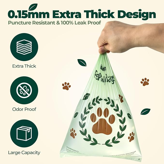Compostable Dog Poop Bags 270 Count (18 Rolls), 9x13 Inch, BPI Certified, Plant-Based Leak Proof Unscented Green Eco-Friendly Waste Bags (Green)