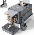 FURTIME Stainless Steel Litter Box with Lid, Enclosed Metal Cat Litter Box | XL Extra Large, Cat Box with High Sided Enclosure & Scoop, Big Cats, Front & Top Entry, Odor Free, Anti-Leakage, Grey