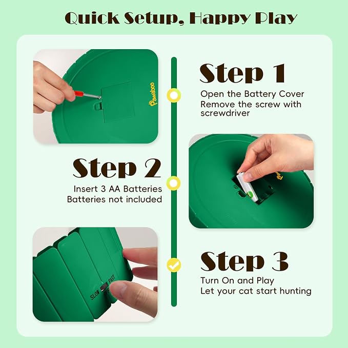Pawaboo Interactive Cat Toy with Running Mouse, Automatic Track Kitten Toy | Electronic Motion Cat Toy for Indoor Cats, Pop and Play Hide Seek Cats Toys Hunting Mouse for Kitty Play Exercise, Green