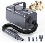 DUMOS Dog Hair Dryer for Pet Grooming, Low Noise, 6.5 FT Cord | Dog Blow Dryer with Adjustable Wind Speed & Heater Temperature, Cool-Warm-Hot Cycle Mode, 4 Nozzles, Grey