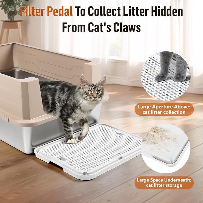 Cat Litter Box Step, Large Cat Litter Ramp with Filter Function, White