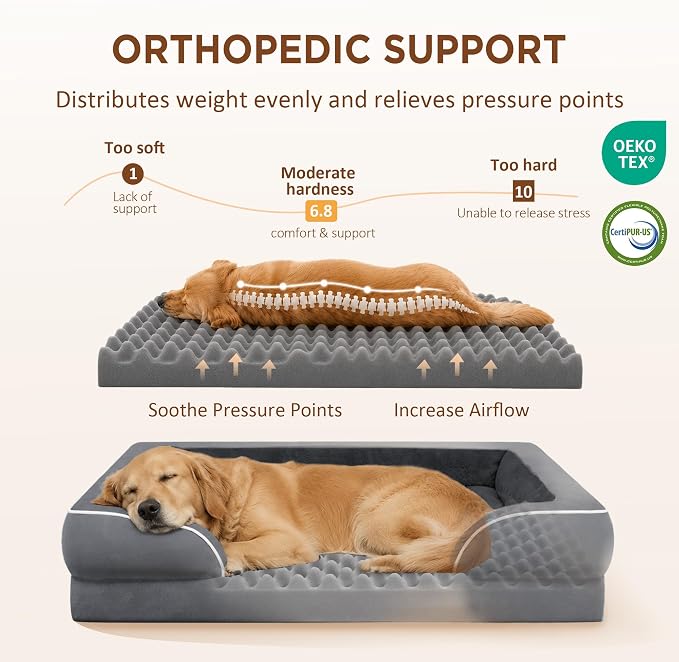 Comfort Expression Orthopedic Dog Beds for Large Sized Dog with Bolster | Waterproof Dog Couch Bed with Washable Cover & Non-Slip Bottom, Supportive Egg Crate Foam Large Pet Bed, 35x22 Inch