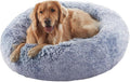36 inches Faux Fur Fluffy Donut Dog Bed for Large Dogs,Dark Blue | Calming Plush Round Pet Bed with Removable & Washable Cover,Fits up to 80 lbs Pets
