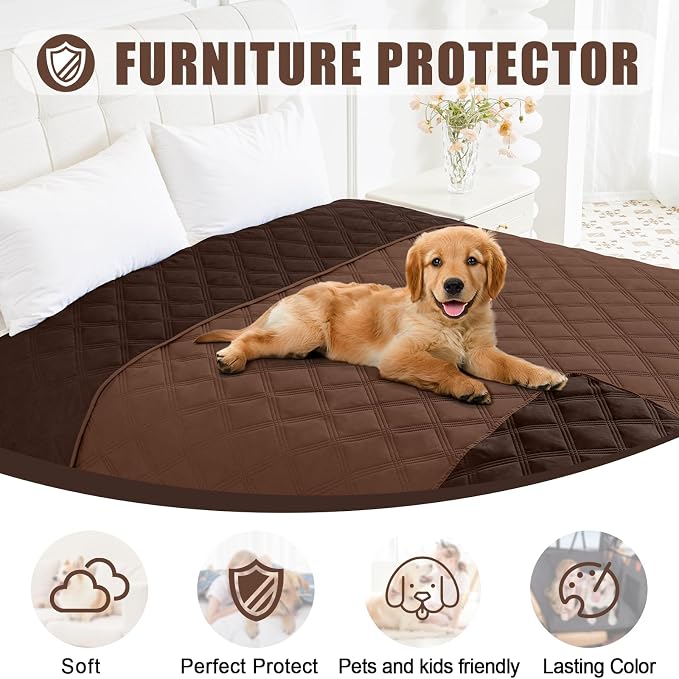 Smiry Waterproof Dog Bed Cover, Reversible Pet Blanket for Sofa Couch | Soft Washable Dog Blanket, Leakproof Couch Cover for Dogs Cats & Furniture Protection, 82x102, Brown/Chocolate