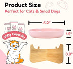 Elevated Slow Feeder Cat Bowl with Bamboo Stand, 6.3'' Ceramic Cat Food Bowl, Raised Whisker Friendly Cat Dish for Wet & Dry Food, Dishwasher Safe Anti-Slip Feeder for Cats & Small Dogs (Pink)