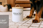 White Dog and Cat Treat Container with Easy to Open Bamboo Lid, 8.5 cups/ 70 fl oz.