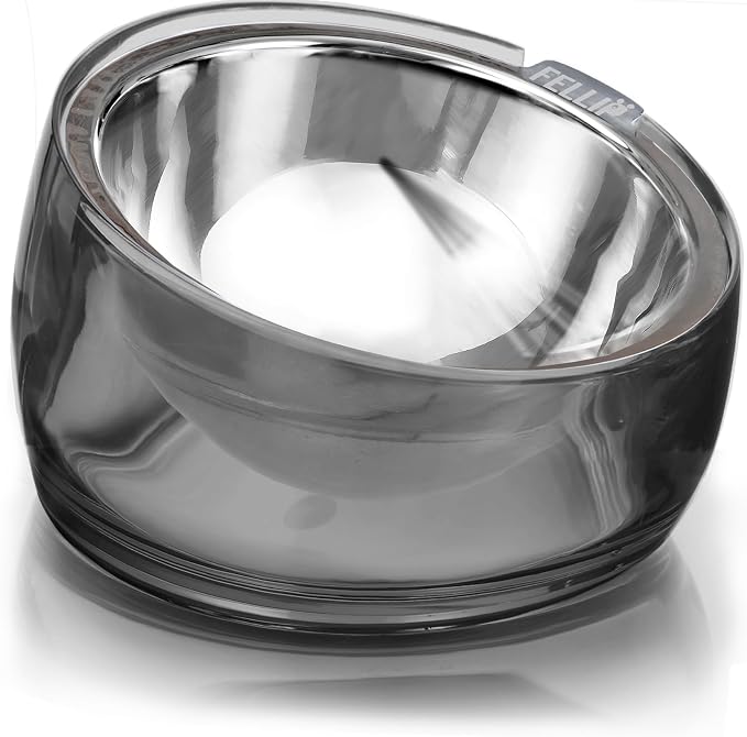 Felli Oblik 15° Tilted Small Animal Bowls for Pet Food & Water 6 oz Stainless Steel Dish Removable, Slanted Metal Plate Feeder for Kitten Puppy Rabbit Bunny Guinchilla Pig (0.75 Cups, Smoky)