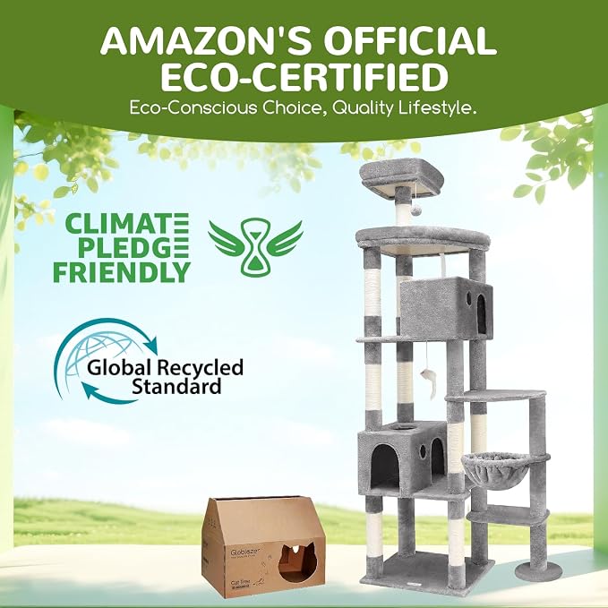Globlazer Giant Cat Tree, 83 inch Cat Tree for Indoor Cats Large Adult, XXL Cat Tower with 9 Scratching Posts for 20lb+ Heavy Duty Large Adult Cats, F83, Light Grey