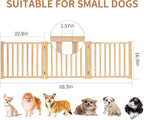 YOCAN Non-Painted Wooden Freestanding Dog Gates for The House,Doorways, Stairs,Wood Dog Fences Indoor Pet Gate,Step Over Fence-3 Panels L:69" H:16.9"