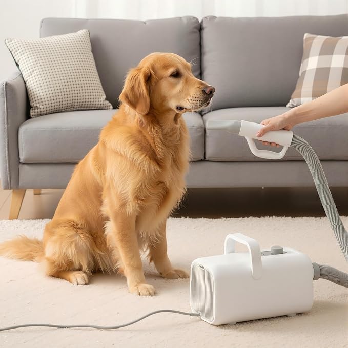 NEWBULIG Dog Hair Dryer, Dog Blow Dryer with Heater, White | 1550W High Velocity Pet Blow Dryer with Heater, Speed Temperature Adjustable Dog Blower Grooming with 4 Nozzles