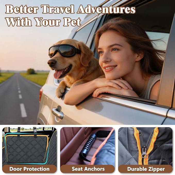 Dog Car Seat Cover for Back Seat – 900D Oxford Heavy Duty Hard Bottom Extender, Waterproof Dog Hammock with Mesh Window, Joint-Friendly Sponge Pad, Supports 600LBS – Fits Sedan/SUV