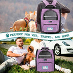 PetAmi Dog Backpack Carrier for Small Medium Dogs Large Cats up to 18 lbs, 2 Side Entry, Structured No-Collapse Frame, Airline Approved Ventilated Pet Backpack for Hiking Camping Travel, Purple
