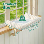 Zakkart Mellow Cat Perch for Windowsill with Hardwood Frame (Beige, L) | Hook-On Windowsill Mount, Zipper Removable Bed, Open-front View, Machine Washable, Support up to 40 lbs., 24"W x 15.5"D