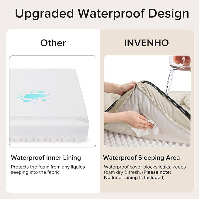 INVENHO Orthopedic Large Dog Bed, Washable Waterproof, Egg-Crate Foam Dog Couch Bed with Washable Removable Cover, Waterproof Lining and Nonskid Bottom