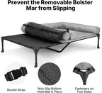 Veehoo Elevated Dog Bed for 2 Dogs, Cooling Raised Dog Bed with Bolster Mat | Outdoor Double Dog Bed with Removable Waterproof Cushion, Breathable Mesh, Non-Slip Feet for Outdoor & Indoor, 53", Grey