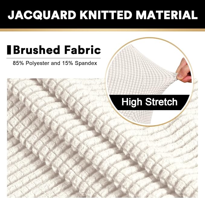 Oversized Stretch Sofa Cover Slipcover 1-Piece, Spandex Jacquard Fabric Universal Couch Cover for 3 Cushion, Washable Non Slip Sofa Cover, Pet Friendly (XL Sofa 101"-110", Ivory)