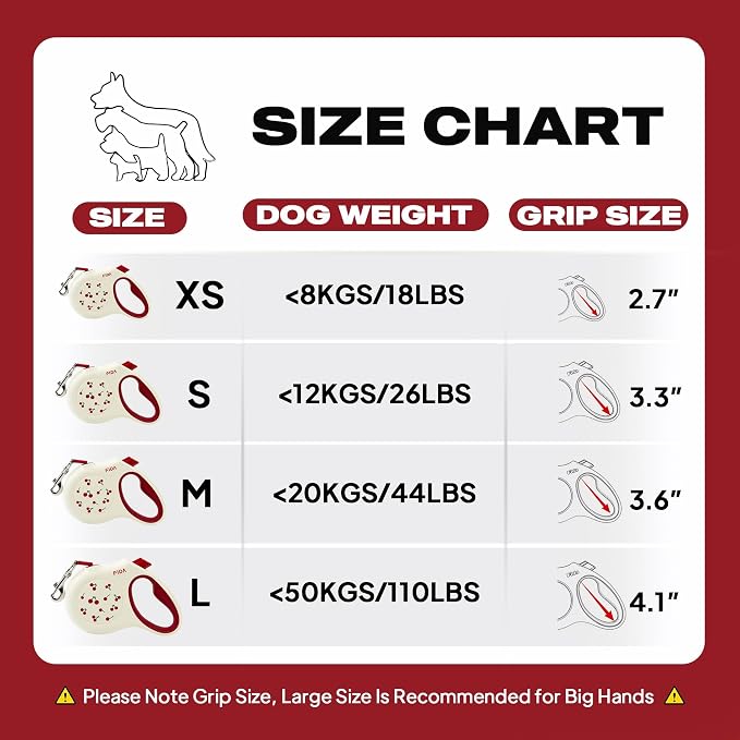 Fida Retractable Dog Leash, 16 ft Dog Walking Leash for Small Dogs up to 26 lbs, 360° Tangle Free, Cherry