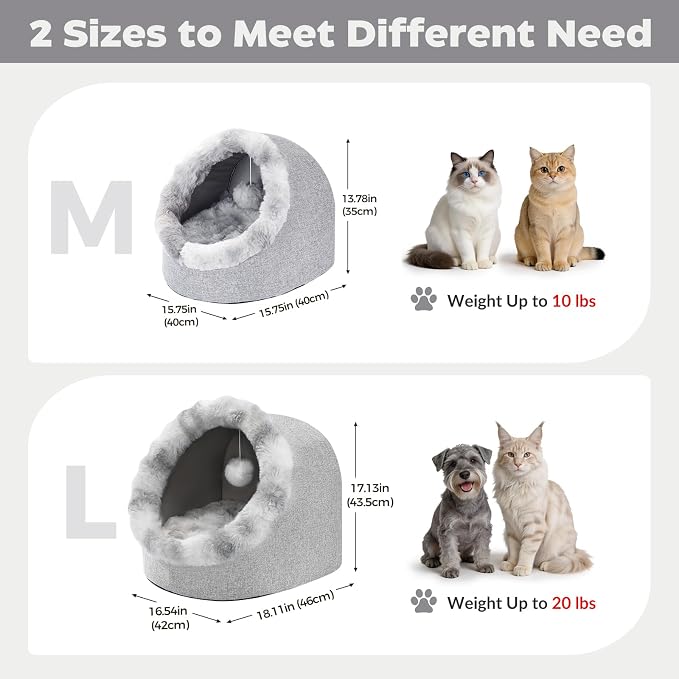 Avont Cat Bed Cave for Indoor Cats, Semi-Enclosed with Washable Cushion | Anti-Slip Bottom, Warm Plush, for Kittens & Small Dogs Under 10 lbs (M)