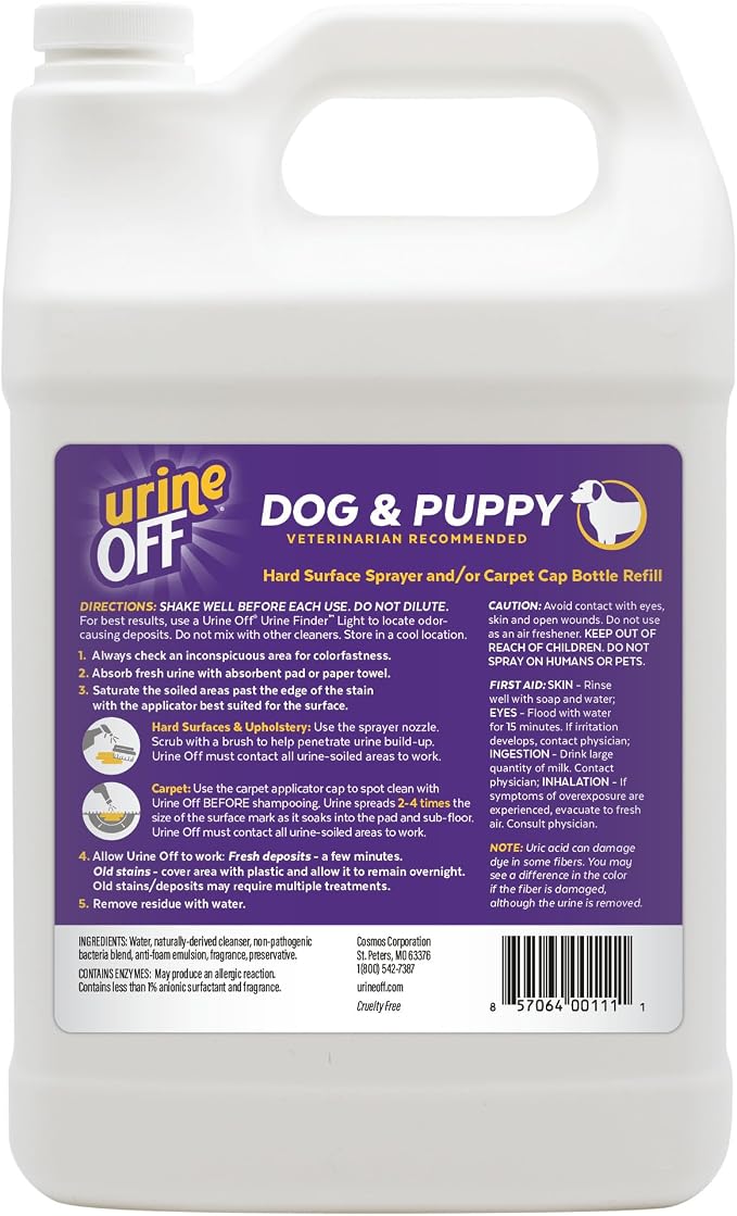urineOFF Puppy & Dog Odor & Stain Remover| Fresh Scent Carpet Cleaner Spray | Bio Enzymatic Stain & Urine Odor Eliminator | Pet Safe Cleaner | 1 gal.