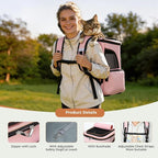 Lekereise Large Cat Backpack Carrier Expandable Pet Carrier Backpack for Small Dogs Medium Cats Fit Up to 18 Lbs, Foldable Puppy Backpack Carrier for Travel, Hiking, Pink