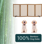 32" H Extra Tall Freestanding Dog Gates Indoor, 4-Panel Bamboo Wood Door Gates for Pets with 2 Metal Stands and 360°Hinge, Folding Pet Barrier for Stairs, Doorways, Kitchen 74" W x 32" H - Walnut
