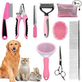 Dog Brush & Grooming Kit – 9-Piece Pet Brush & Deshedding Set for Shedding, Bathing, Trimming & Nail Care | Grooming Tools for Dogs & Cats, Includes Comb, Nail Clipper, Scissors, Slicker Brush (Pink)