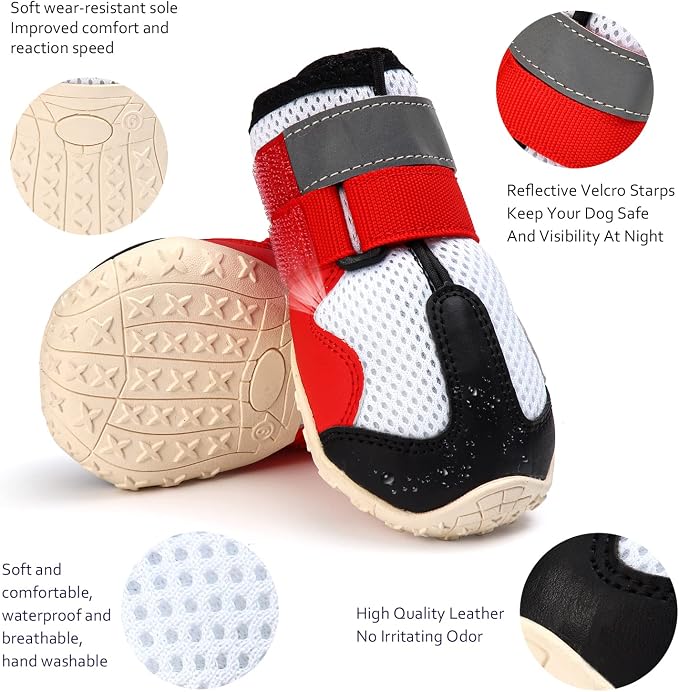 Dog Shoes for Large Dogs Breathble Dog Shoes for Hot Pavement Anti-Slip Dog Boots & Paw Protectors for Summer Hot Pavement Hiking Dog Booties Puppy Outdoor Paw Protectors 4PCS