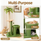 41" Cat Tree Tower Condo Scratch Post Stand for Indoor Small Cats | Palm Tree Compact Space Saving Scratch Post Stand with Cozy Bed, Great for Kitten Climbing, Scratching Playing & Resting