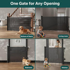 Cumbor 37-55" Retractable Baby Gates for Stairs & Doorways, Indoor Outdoor | Hardware Mounted Mesh Dog & Pet Gate, Easy Walk Through, One-Hand Operation, Anti-Crawl Adjustable Safety Gate for Dog, Black