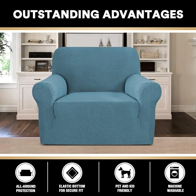 Stretch Chair Cover Chair Slipcovers with Arms 1-Piece Chair Sofa Slipcovers or Living Room Non Slip Armchair Cover Furniture Protector Dogs Pet Friendly(Armchair,Storm Blue)
