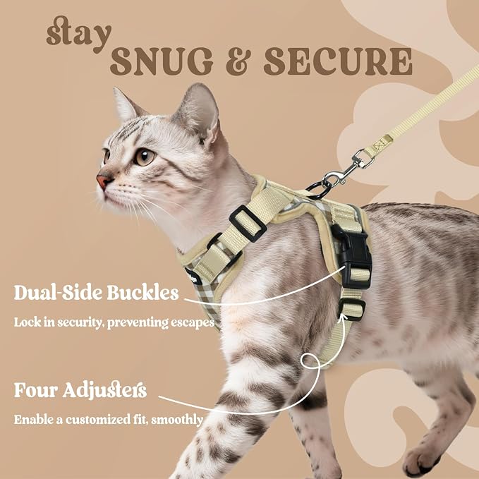 rabbitgoo Cat Harness and Leash Set, Escape Proof Vest, Foamy Coffee | Soft Breathable Mesh, Easy Adjustable Fit, Snap Buckles, Sturdy Clip, Reflective Strips, for Average Cats Walks, S