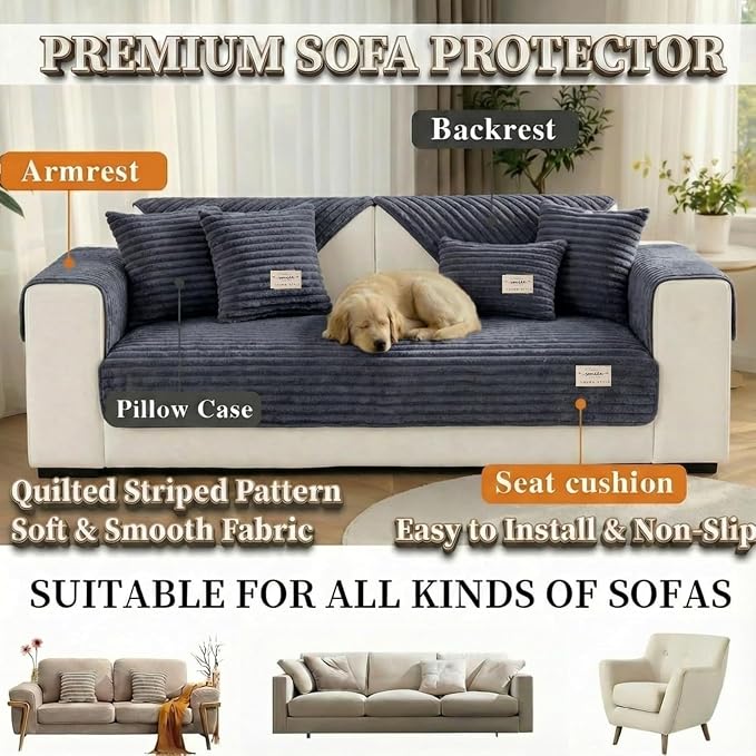 Couch Cover for Dogs, Washable Non Slip Sofa Cover for 3 Cushion Couch, Thick Soft Corduroy Couch Protector, Pet Friendly Furniture Slipcover for Cats Dogs, Sofa Cover for Living Room, Brown