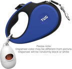 TUG 360° Tangle-Free Retractable Dog Leash with Waste Bag Dispenser (Small, Blue)