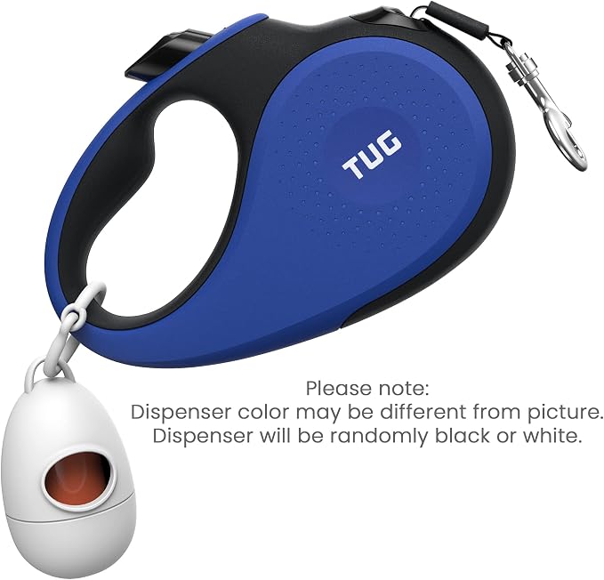 TUG 360° Tangle-Free Retractable Dog Leash with Waste Bag Dispenser (Small, Blue)
