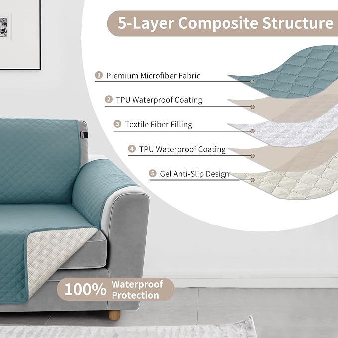 100% Waterproof Couch Cover for Dogs with Non-Slip & Side Pockets 23", Furniture Protector Sofa Covers, Washable Cushion Covers for Pets Kids Cat-Armchair Grayishblue
