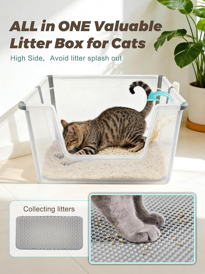 BOLUAMPHC® Large Foldable Cat Litter Boxes for Travel Includes Litter Mat & Scoop，Portable Litter Box for Cats with High Sides for Anti Splashing, Low Entry for Kitty & Old Cat, Easy Clean and Storage