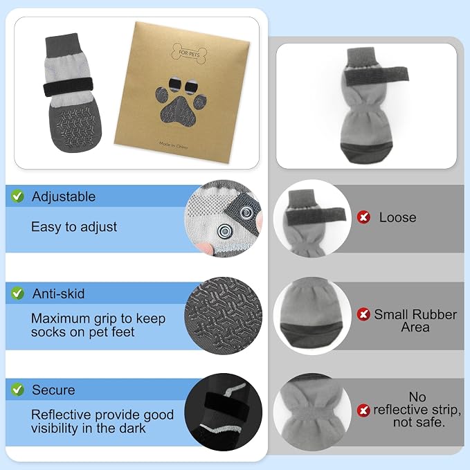 BEAUTYZOO Dog Socks to Prevent Licking Paws for Hardwood Floors Anti Slip, Dog Shoes Booties for Hot/Cold Pavement,Grippy Boots & Paw Protectors Traction Control for Small Medium Large Senior Dogs