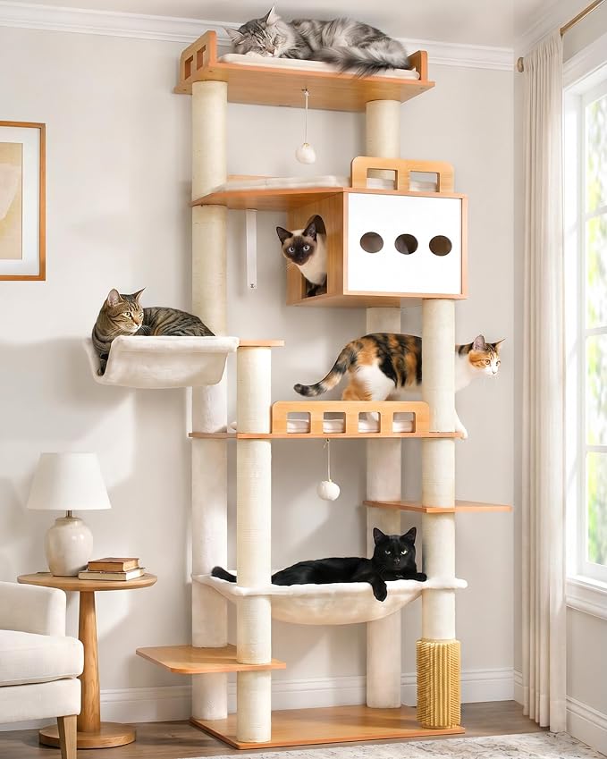 Gitelsnour Modern Cat Tree, 76'' Tall Cat Tower - 3 Big Platform GCT103WB