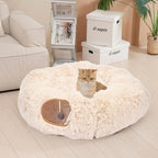 Avont Cat Tunnel Bed, Washable Cushion, Large 3-in-1 Play Tube for Cats | Play, Rest & Snuggle | Spacious for Big Cats | Durable Toggle Design | Removable Washable Cushion | Beige