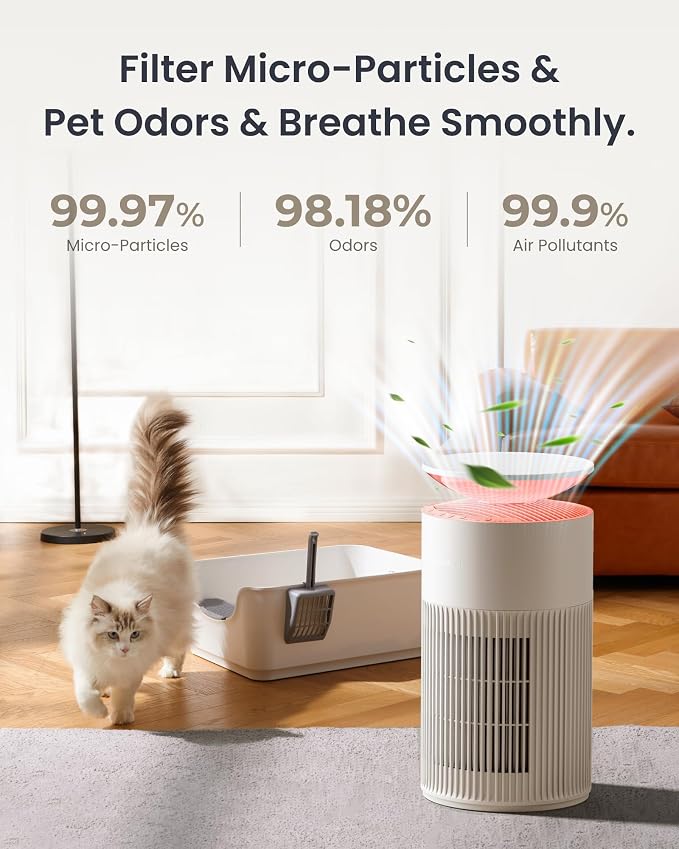 SwitchBot Air Purifier for Home Large Room, Matter, Up to 3620 ft², Air Purifier for Wildfire Smoke, Pets, Odors, 20dB, Washable Pre-filter, Pet Mode, RGB Light, Work with Alexa, HomeKit, Google Home