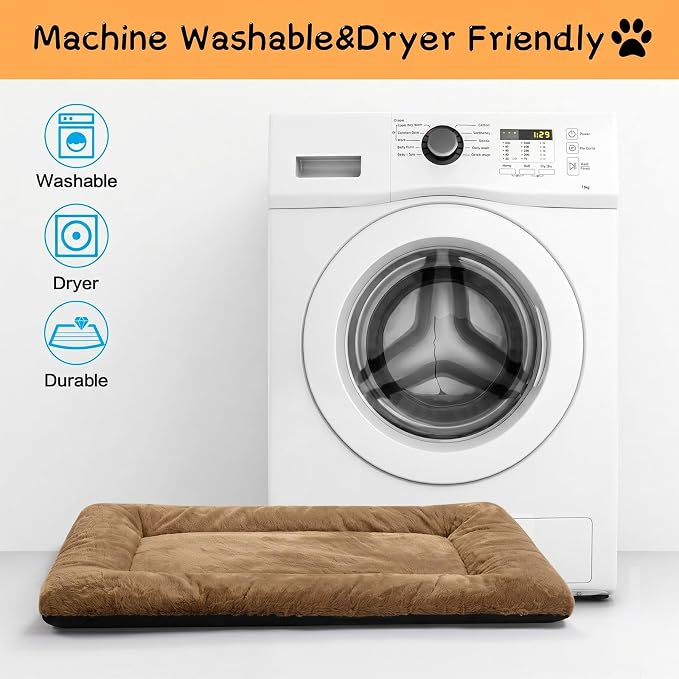 Dog Beds Crate Pad for Medium Dogs Fit Metal,Ultra Soft, Washable & Anti-Slip Kennel Pad for Dogs Cozy Sleeping Mat,Camel 30inch