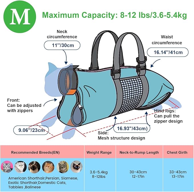 Cinf Cat Restraint Grooming Bag, Anti-Scratch Tool for Nail Trimming | Safe grooming restraint bag controls cat movement for bathing, nail trimming, injections and veterinary examinations