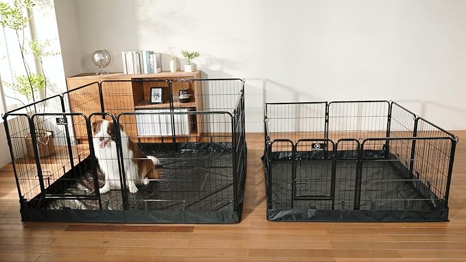PJYuCien Puppy Playpen Plus Storage Bage with Bottom, 8 Panels 24" H | Heavy Duty, Dog Fence for Small Dogs, Foldable Square Pen, Indoor, Outdoor, Backyard Pasture, Camping, Protects Floors