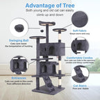 FDW | 54" Cat Tree Tower | Ashy | Multi-Level Indoor Activity Center | with Sisal Scratching Posts, Condos, Plush Perches, Hanging Cat Toys | Sturdy, Easy to Assemble | for Kittens & Adult Cats
