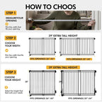 39" Extra Tall Baby&Dog Gate,32-54" Wide Hardware Mount Gate,Black | Auto-Close design,Two-Way Swing, No Bottom Bar,Must Drill to Install
